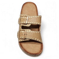 Gold woven double-strap sandal from Clash Double Buckle Slide collection