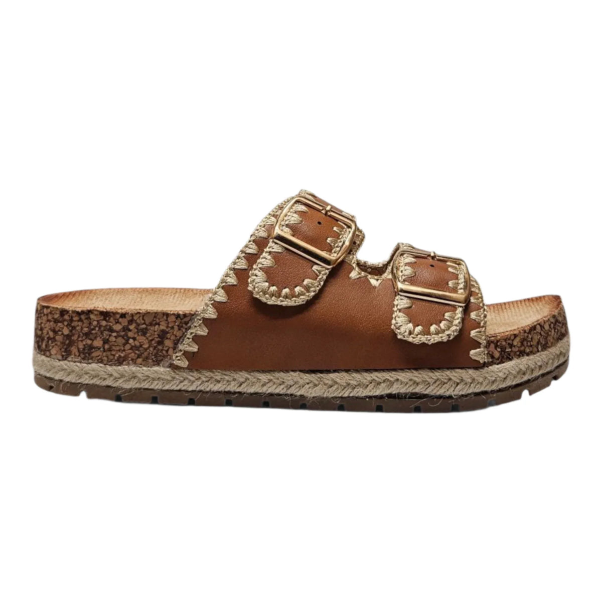 Brown leather double buckle sandal from Clash Double Buckle Slide collection