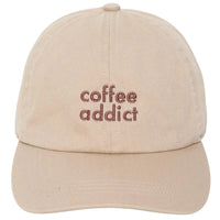 Coffee Addict Embroidery In Cotton Baseball Cap - Sand - BASEBALL CAPS