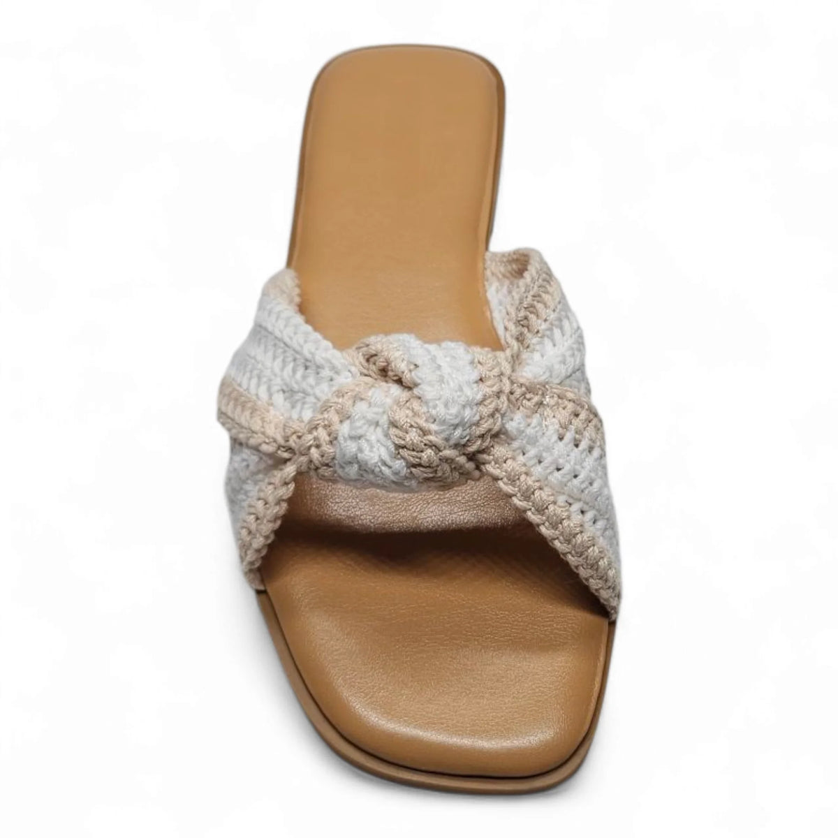Tan and cream crochet knot slide sandal from Concept Crochet Knot Slide collection