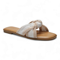 Tan and white woven crochet knot slide sandal from Concept Crochet Knot Slide collection
