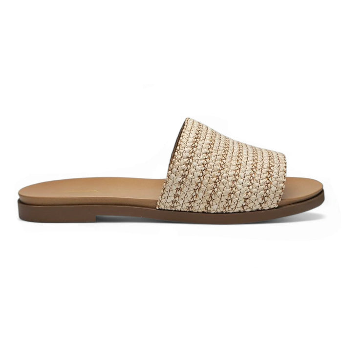 Woven slide sandal showcasing the Fate Raffia Slide for stylish summer footwear