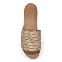 Tan woven slide sandal from Fate Raffia Slide collection showcasing stylish raffia slide design
