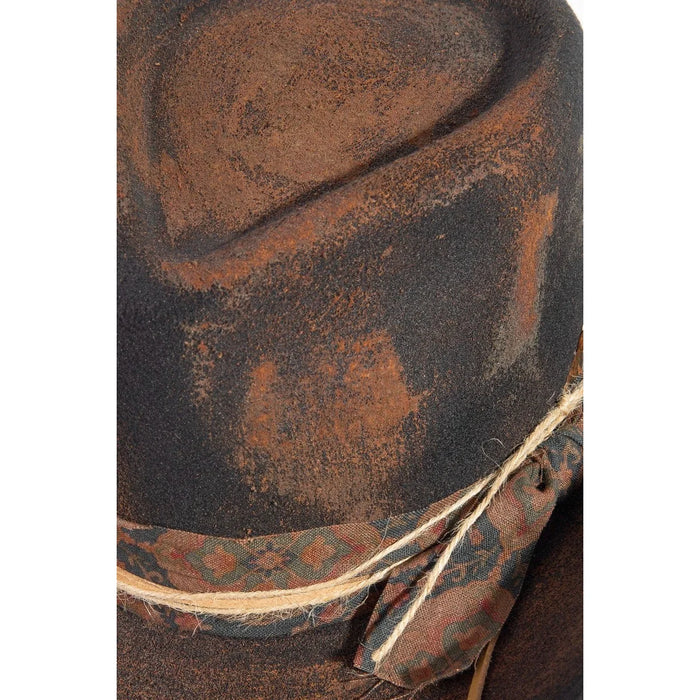 Feather Twine And Floral Strap Rustic Western Cowboy Hat - FELT HAT