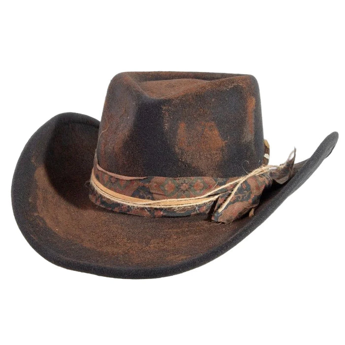 Feather Twine And Floral Strap Rustic Western Cowboy Hat - FELT HAT
