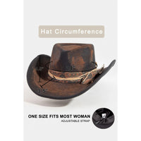 Feather Twine And Floral Strap Rustic Western Cowboy Hat - FELT HAT