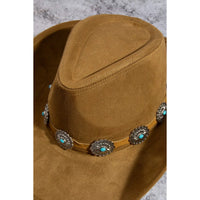 Floral Concho Disc Belt Western Cowboy Hat - Brown - FELT HAT