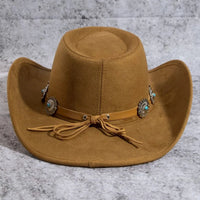 Floral Concho Disc Belt Western Cowboy Hat - Brown - FELT HAT
