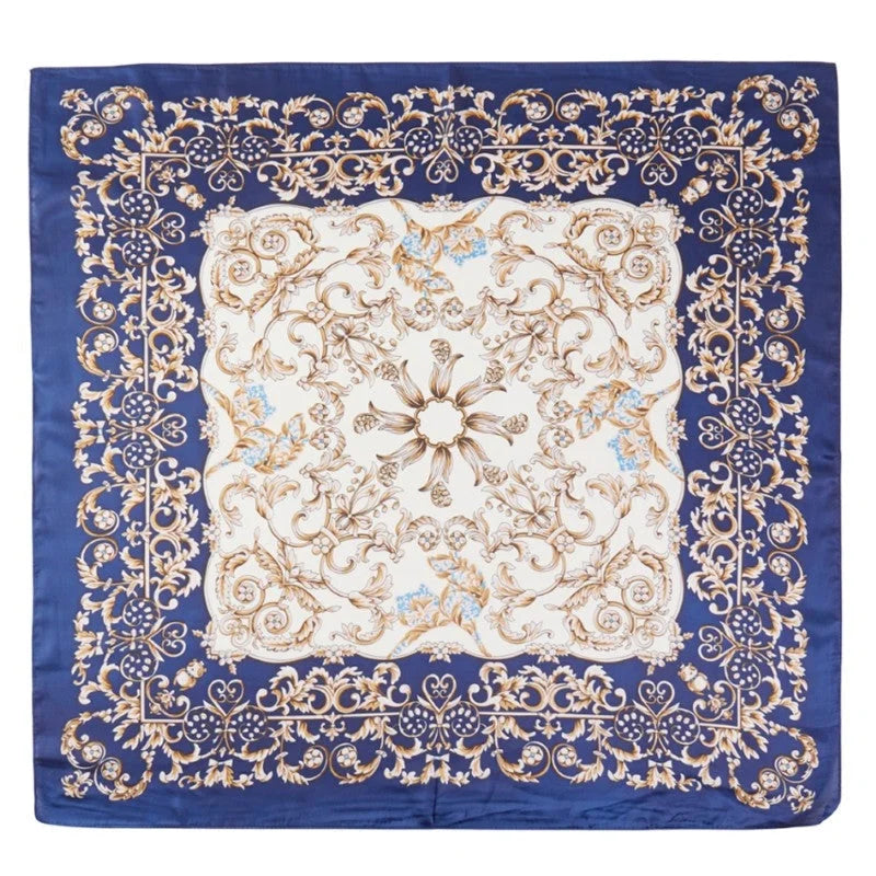 Floral Leaf Vines Pattern Scarf - Navy - SCARVES