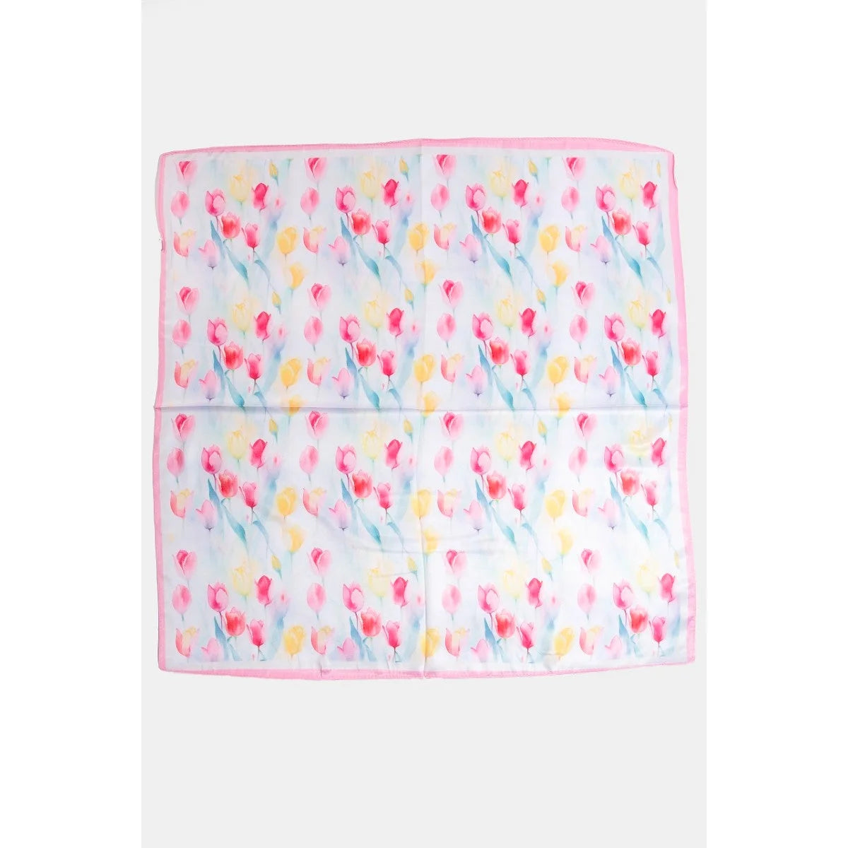 Floral Tulip Pattern Square Bandana Scarf - Pink - SCARVES