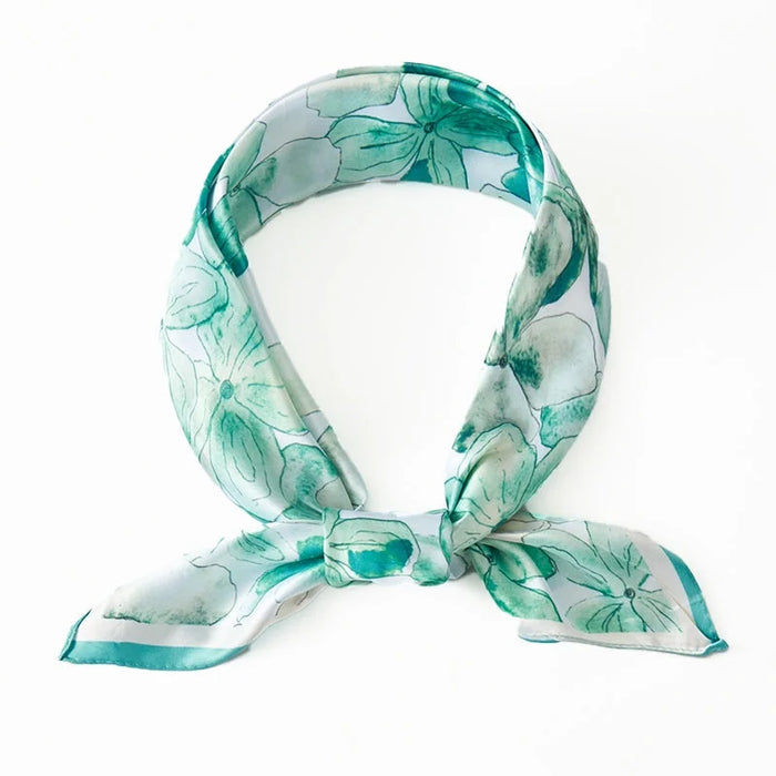 Floral Water Color Print Square Bandana Scarf - Green - SCARVES