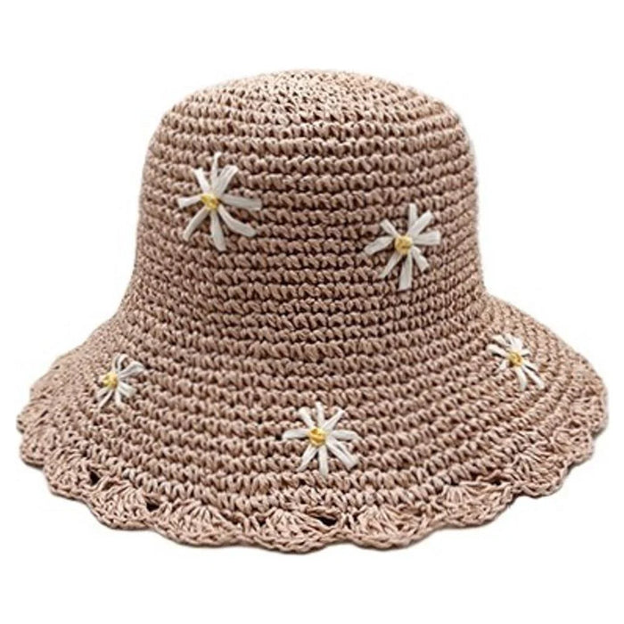 Flower Straw Bucket Sun Hat - Pink - bucket hat