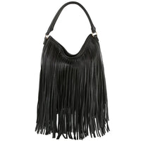 Black fringe handle hobo bag with stylish fringe handle for a trendy look