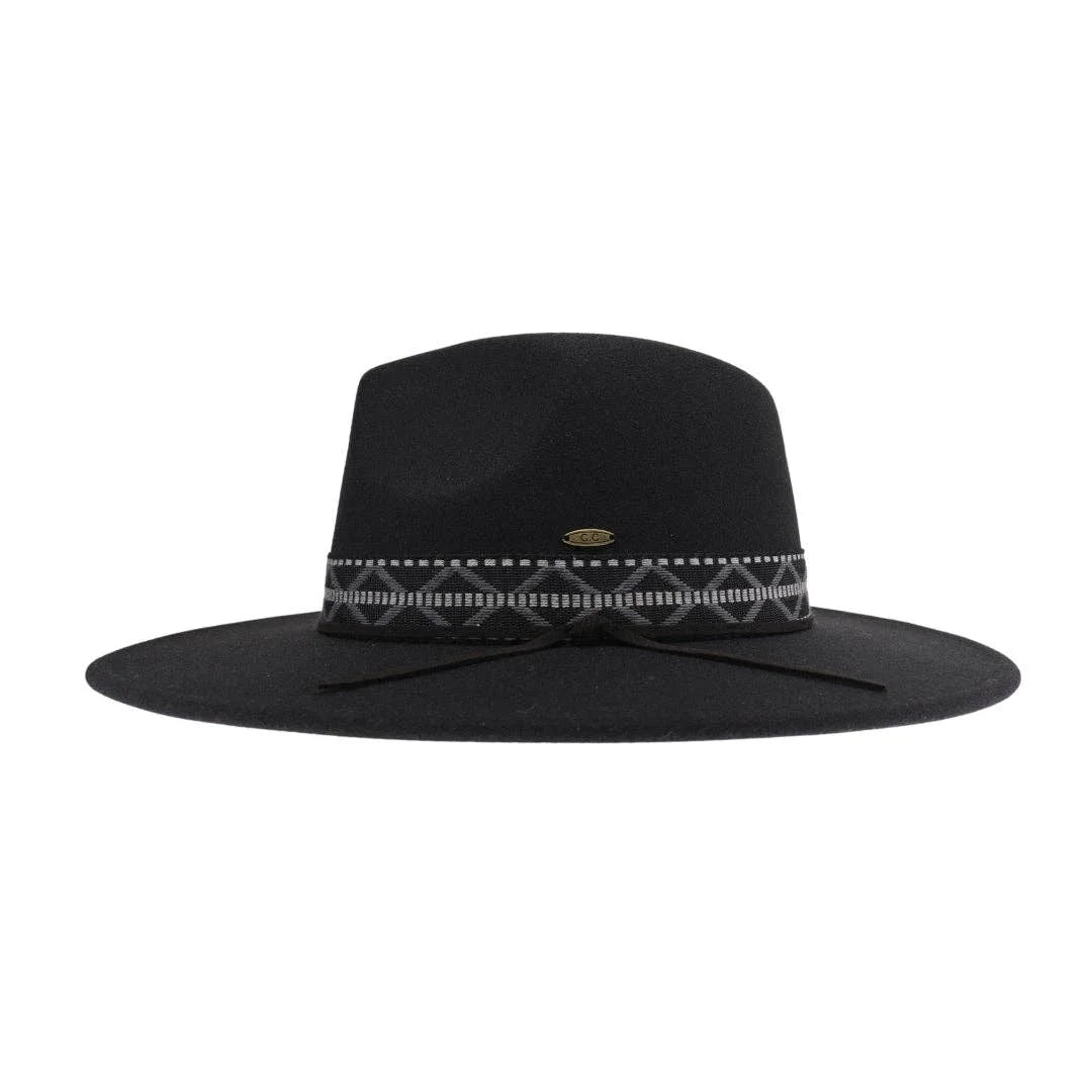 Geometric Band C.C Vegan Felt Hat - Black - FELT HAT