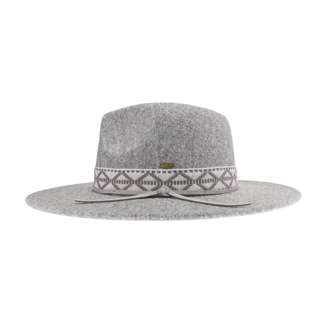 Geometric Band C.C Vegan Felt Hat - Heather Grey - FELT HAT