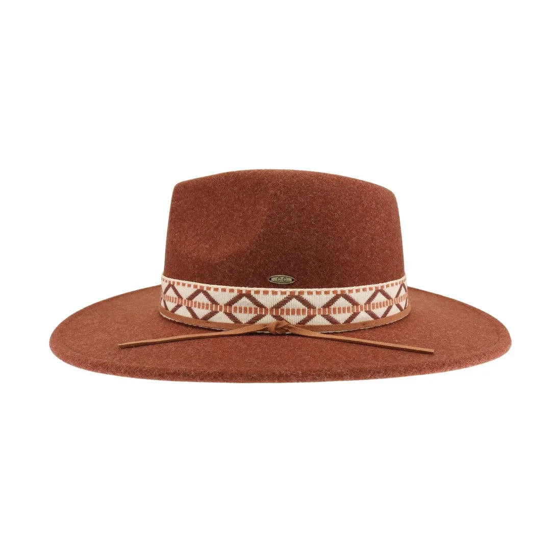 Geometric Band C.C Vegan Felt Hat - Heather Rust - FELT HAT