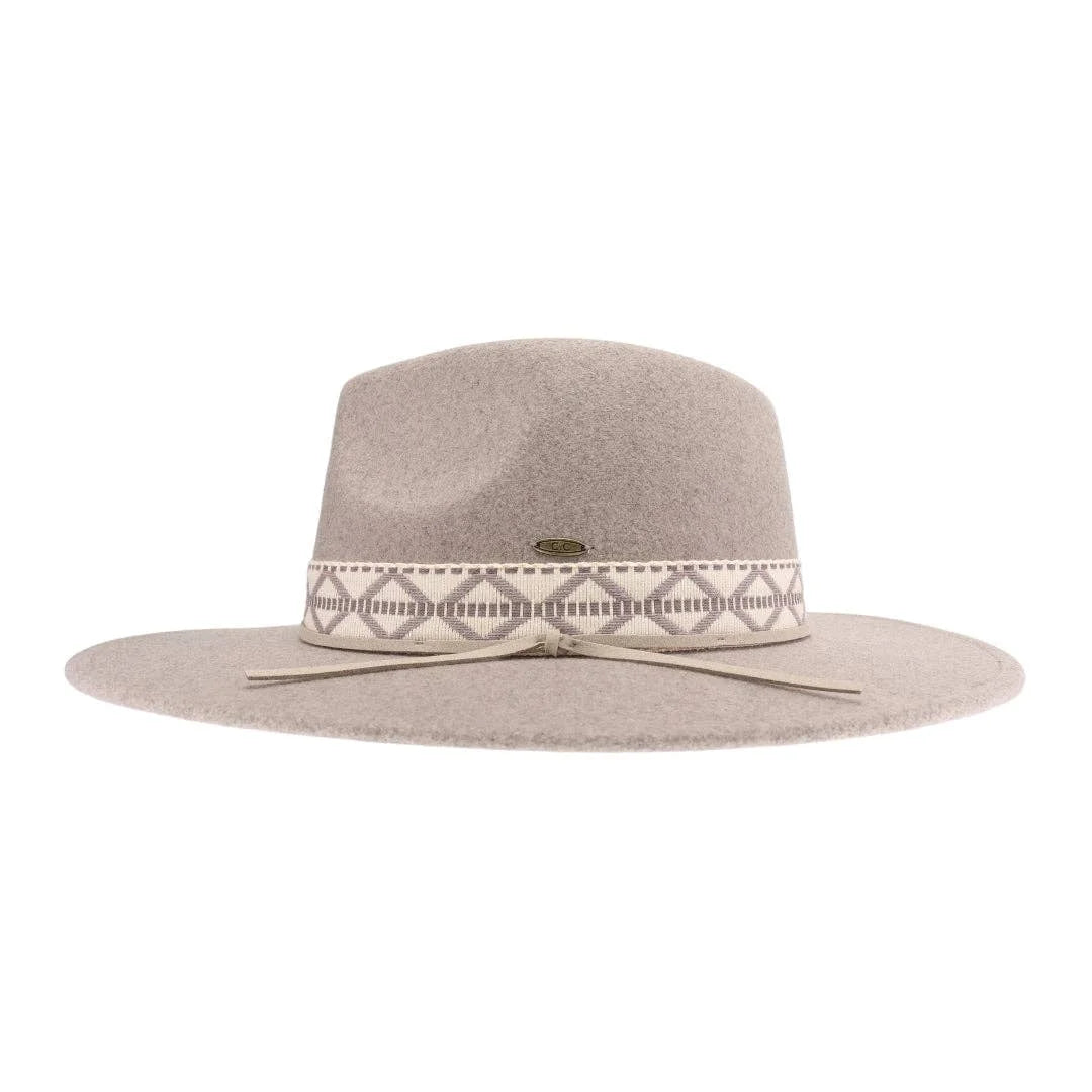 Geometric Band C.C Vegan Felt Hat - Heather Taupe - FELT HAT