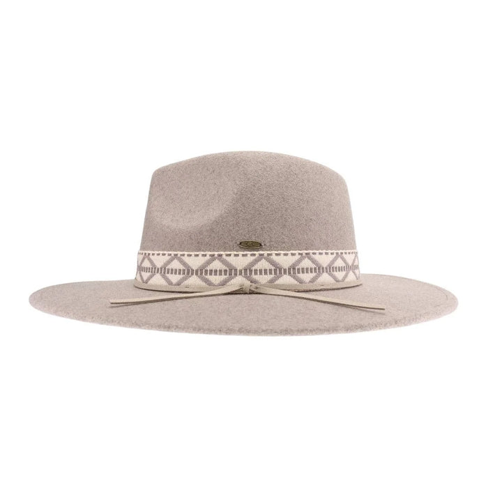 Geometric Band C.C Vegan Felt Hat - Heather Taupe - FELT HAT
