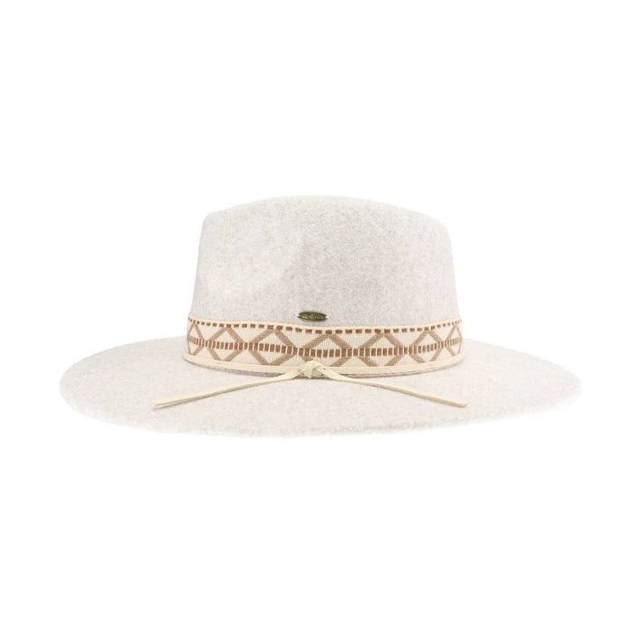 Geometric Band C.C Vegan Felt Hat - Oatmeal - FELT HAT