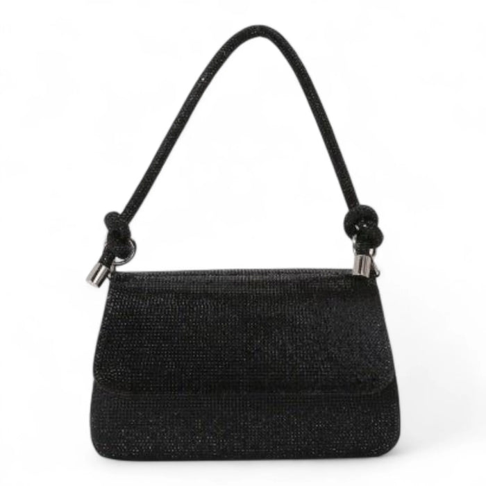 Glow Up Rhinestone Shoulder Bag - Black - Shoulder Bags