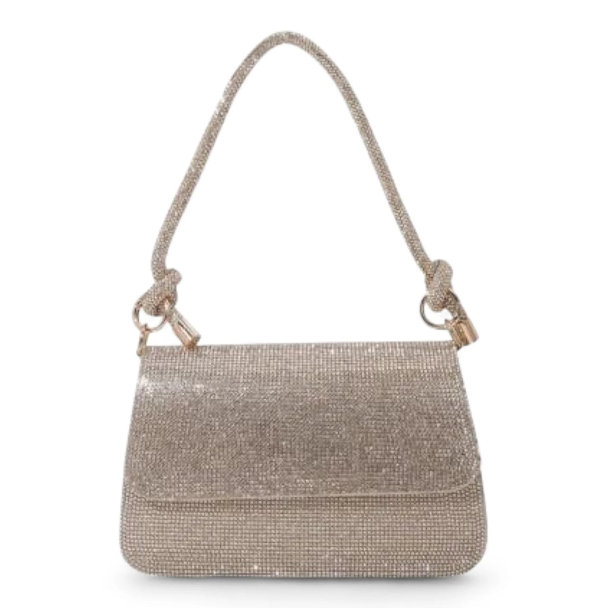 Glow Up Rhinestone Shoulder Bag - Gold - Shoulder Bags