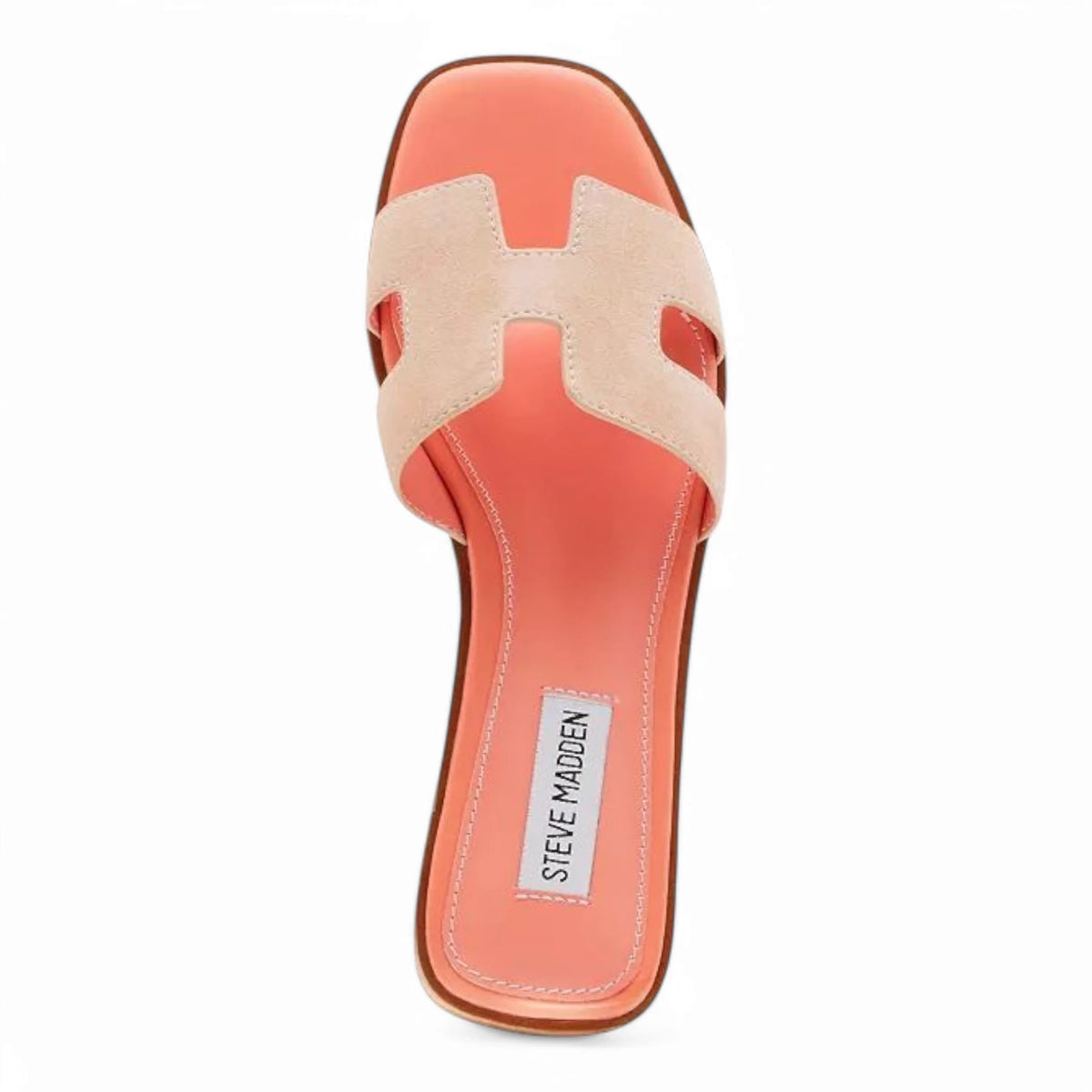 Peach and beige Hadyn H Band Slide by Steve Madden for stylish summer footwear