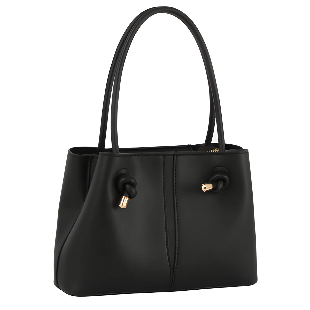 Black leather Handle Satchel with double handles and decorative toggle closures