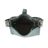 Open Hobo Crossbody Bag with decorative strap and zipper closure for stylish versatility