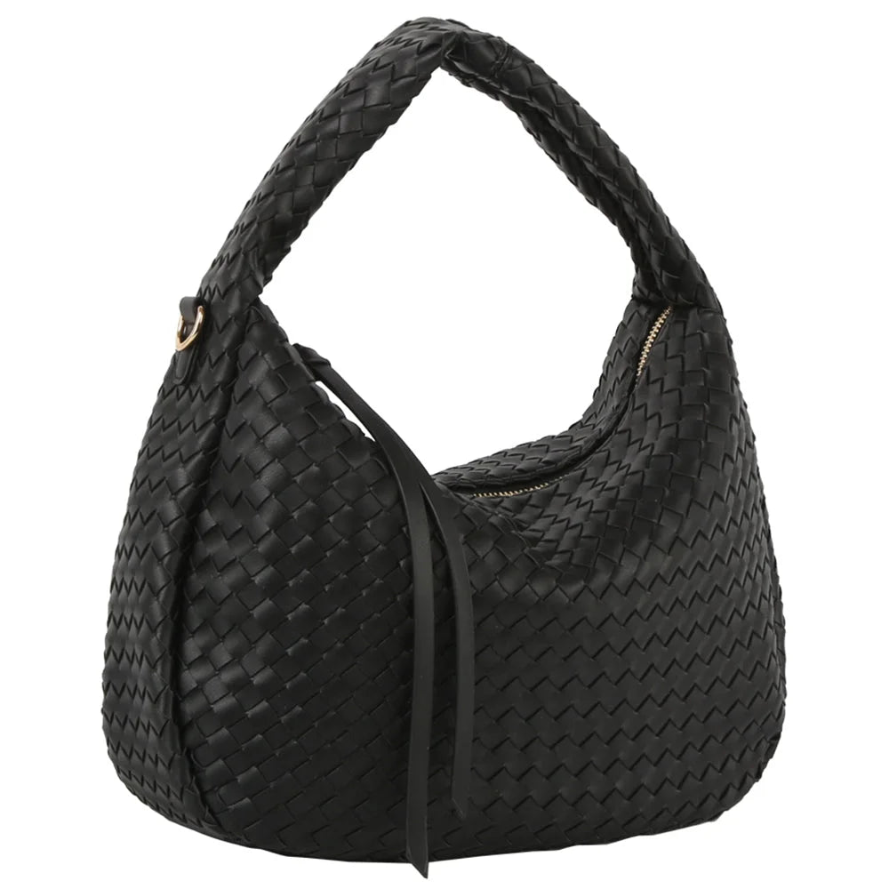 Hobo Woven Shoulder Bag - Black - Shoulder Bags