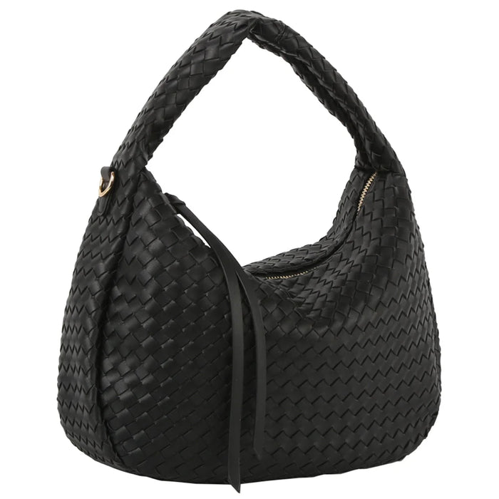 Hobo Woven Shoulder Bag - Black - Shoulder Bags
