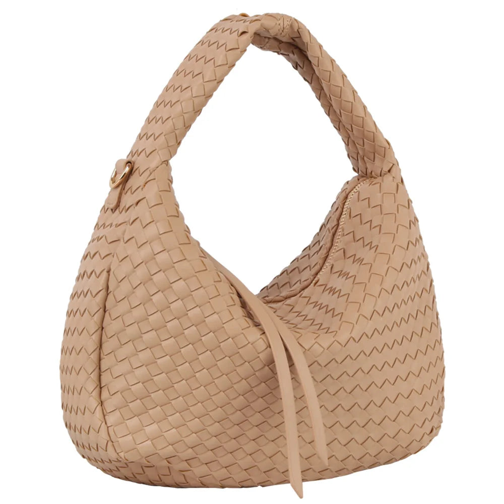 Hobo Woven Shoulder Bag - Stone - Shoulder Bags