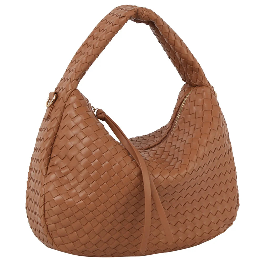 Hobo Woven Shoulder Bag - Taupe - Shoulder Bags
