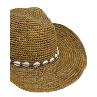 Brown Straw Hat with Seashell Band - Kalani Raffia Western Rancher for Shaping