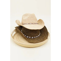 Two straw cowboy hats on a tray for the Kalani Raffia Western Rancher with Wire Brim