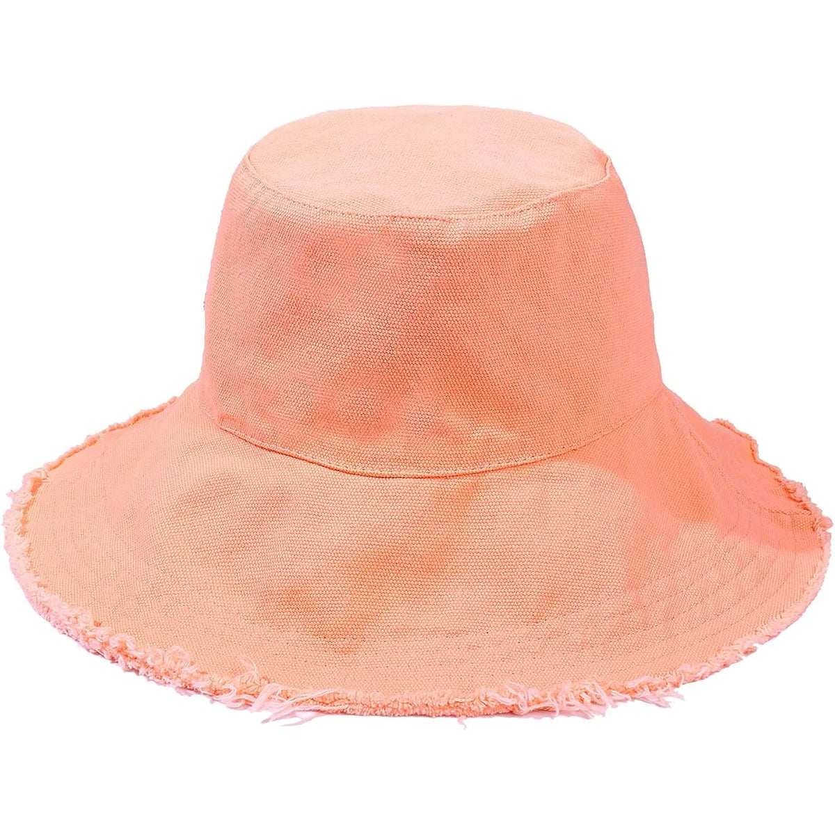 Peach-colored bucket hat with frayed brim, Keanu Twill Raw Edge style