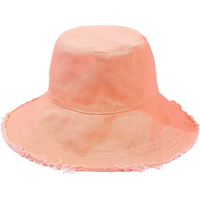 Peach-colored bucket hat with frayed brim, Keanu Twill Raw Edge style