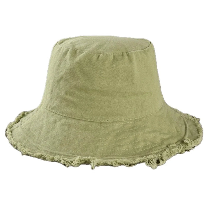 Green frayed-edge bucket hat from the Keanu Twill Raw Edge collection