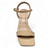 Beige leather sandal with square toe and ankle strap from Square Toe Everyday Heel