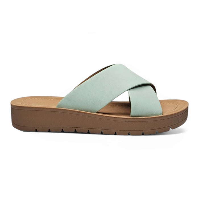 Light blue Lucy Platform Criss Cross Sandal showcasing trendy criss cross design