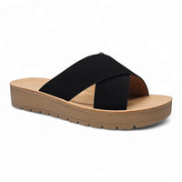 Black Lucy Platform Criss Cross Sandal with stylish criss cross strap design