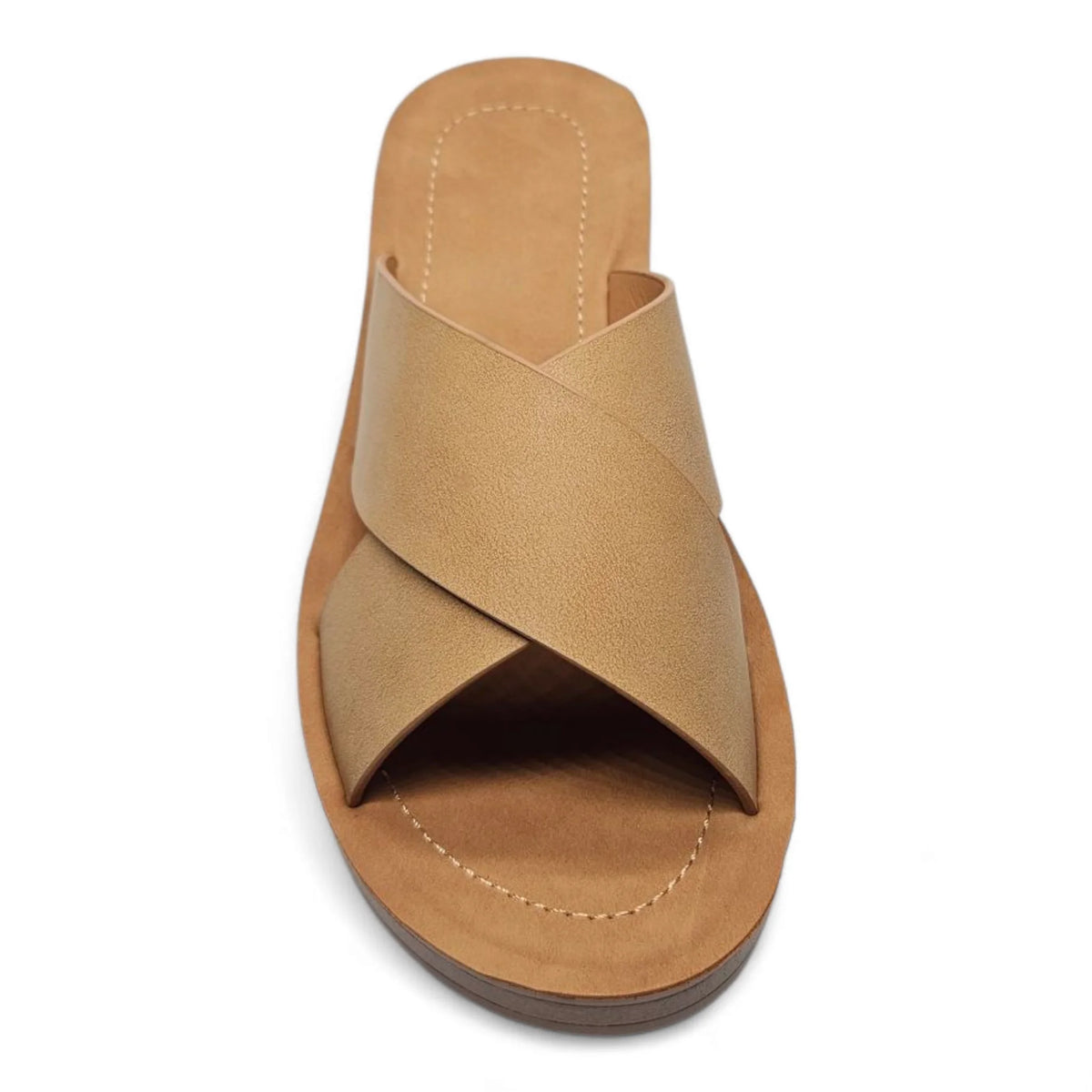 Tan leather Lucy Platform Criss Cross Sandal with stylish platform criss design