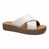 White Lucy Platform Criss Cross Sandal with a trendy criss cross design