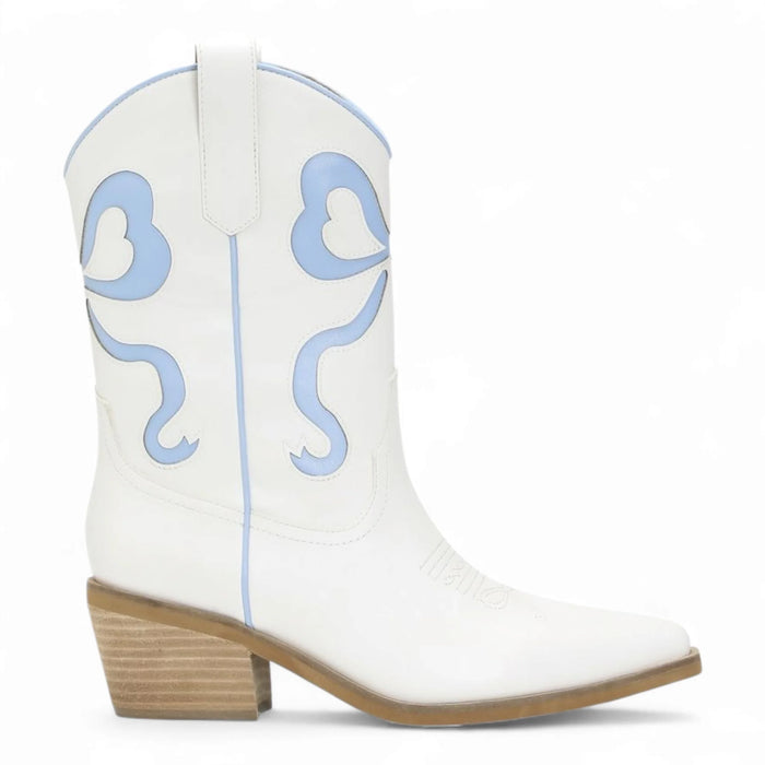 Miriam Ribbon Design Coquette Booties - White Blue / 6 - BOOTIES