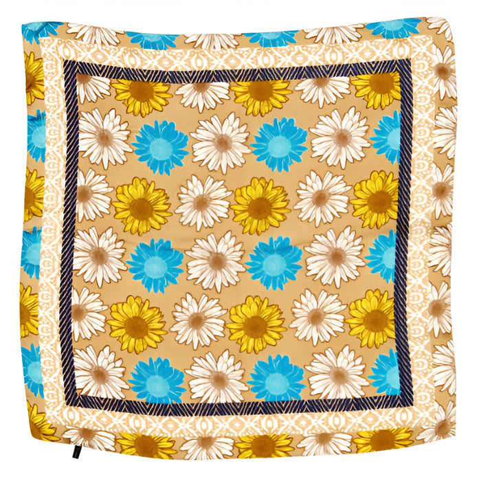 Floral patterned Multi Daisy Flower Print Scarf featuring yellow, blue, and white daisies