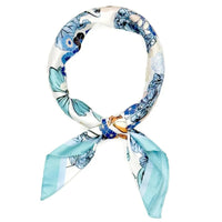 Multi Flower Pattern Square Bandana Scarf - Blue - SCARVES