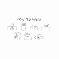 Simple line drawings of styling options for a Multi Print Silky Bandana Neck Scarf