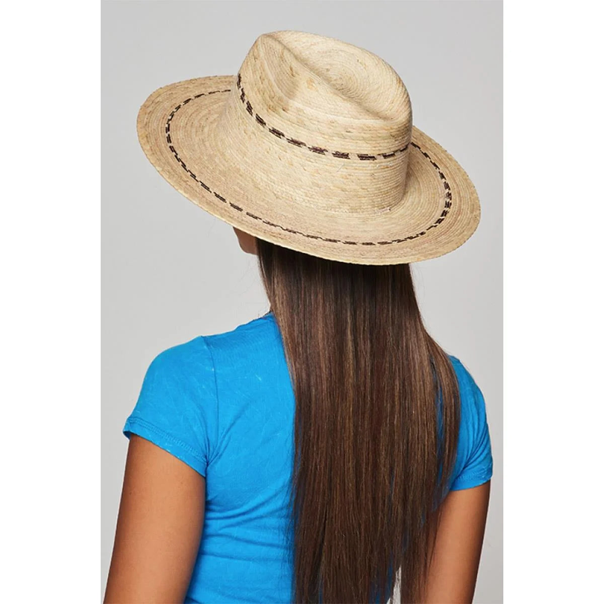 Palm straw flat brim windy hat featuring a stylish straw flat brim design
