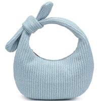 Light blue woven design knot handle clutch bag from Penny Woven Design collection