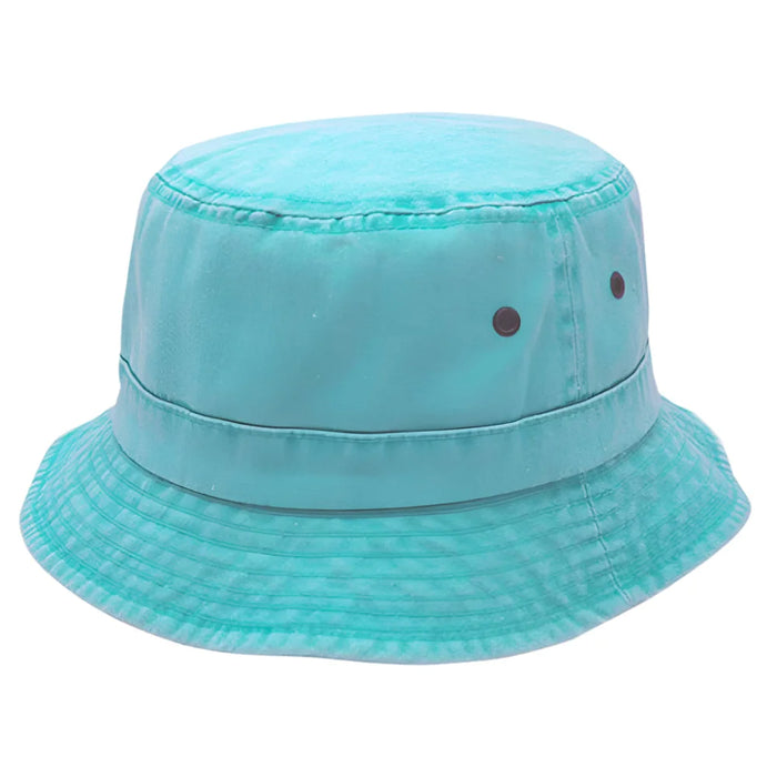 Pigment Dyed Twill Washed Bucket With a Roll Up Shape Hat - Aqua - BUCKET HAT