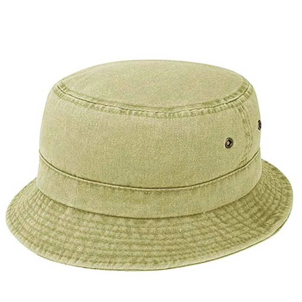 Pigment Dyed Twill Washed Bucket With a Roll Up Shape Hat - Khaki - BUCKET HAT